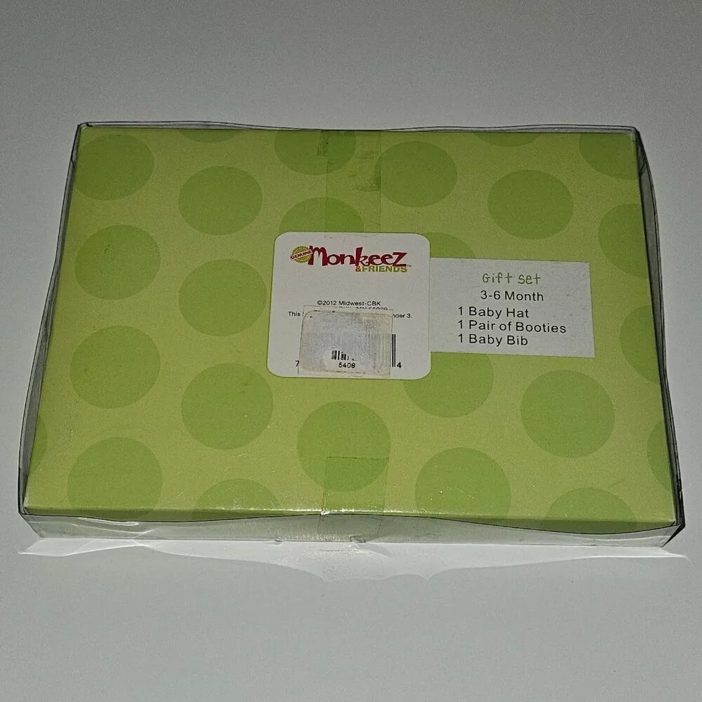 NEW Monkeez & Friends Gift Set Baby 3-6 Months Sock Monkey Hat Booties Bib Lot